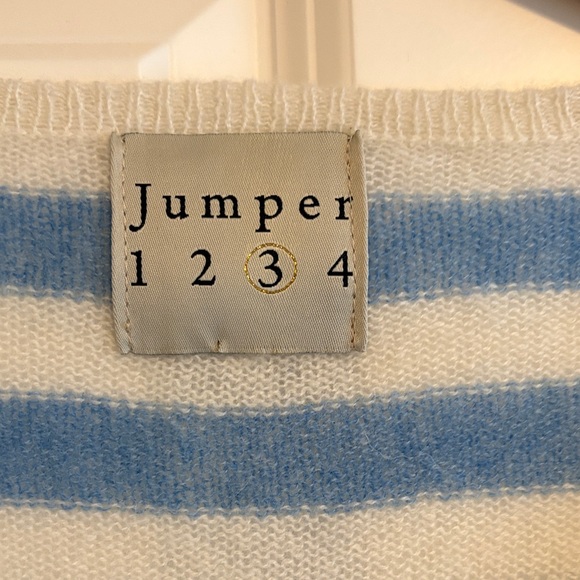 Jumper 123 100% Cashmere Blue and White Striped lightweight V-Neck Sweater - Picture 2 of 12